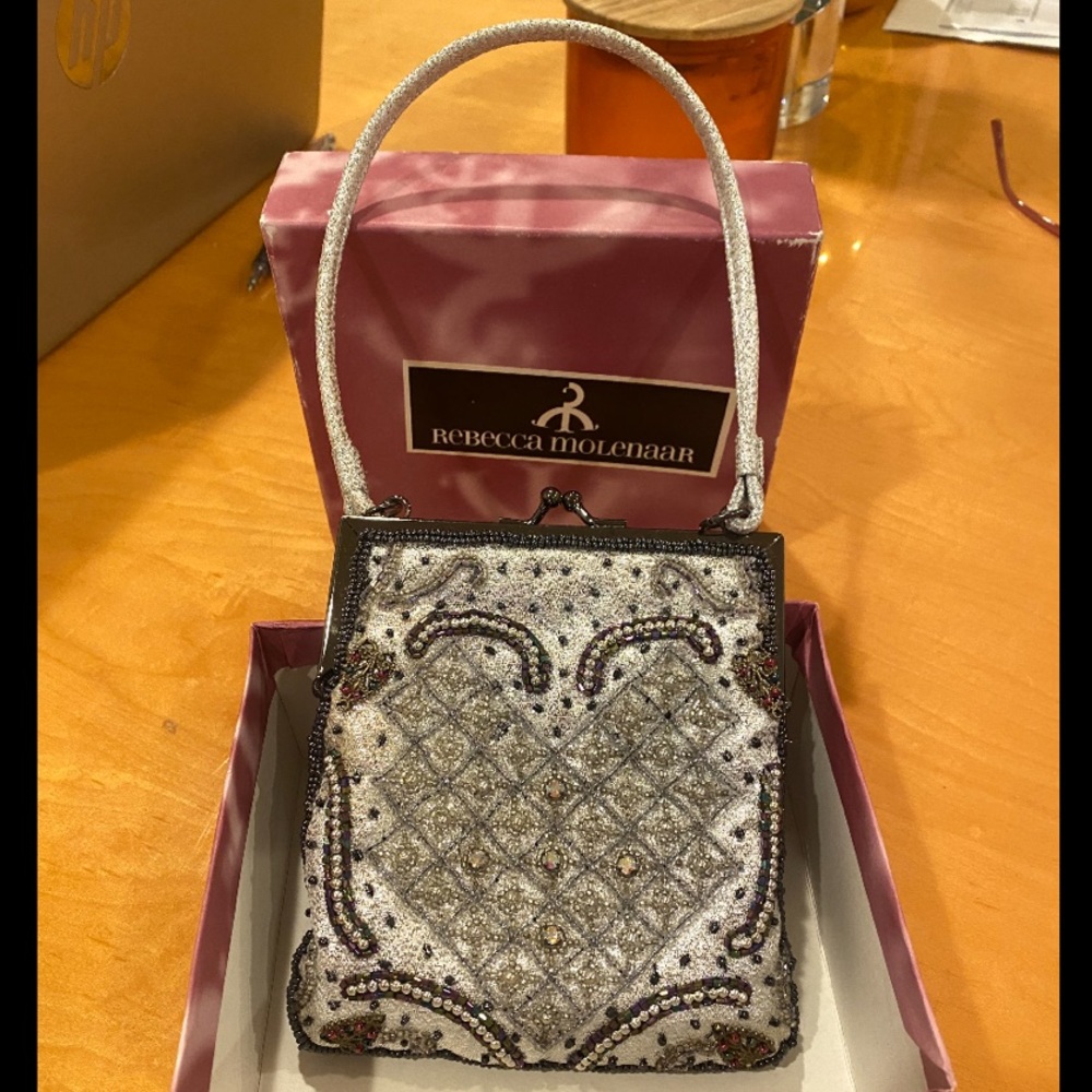 ReBecca moLenaaR Silver Beaded Mini Evening Bag